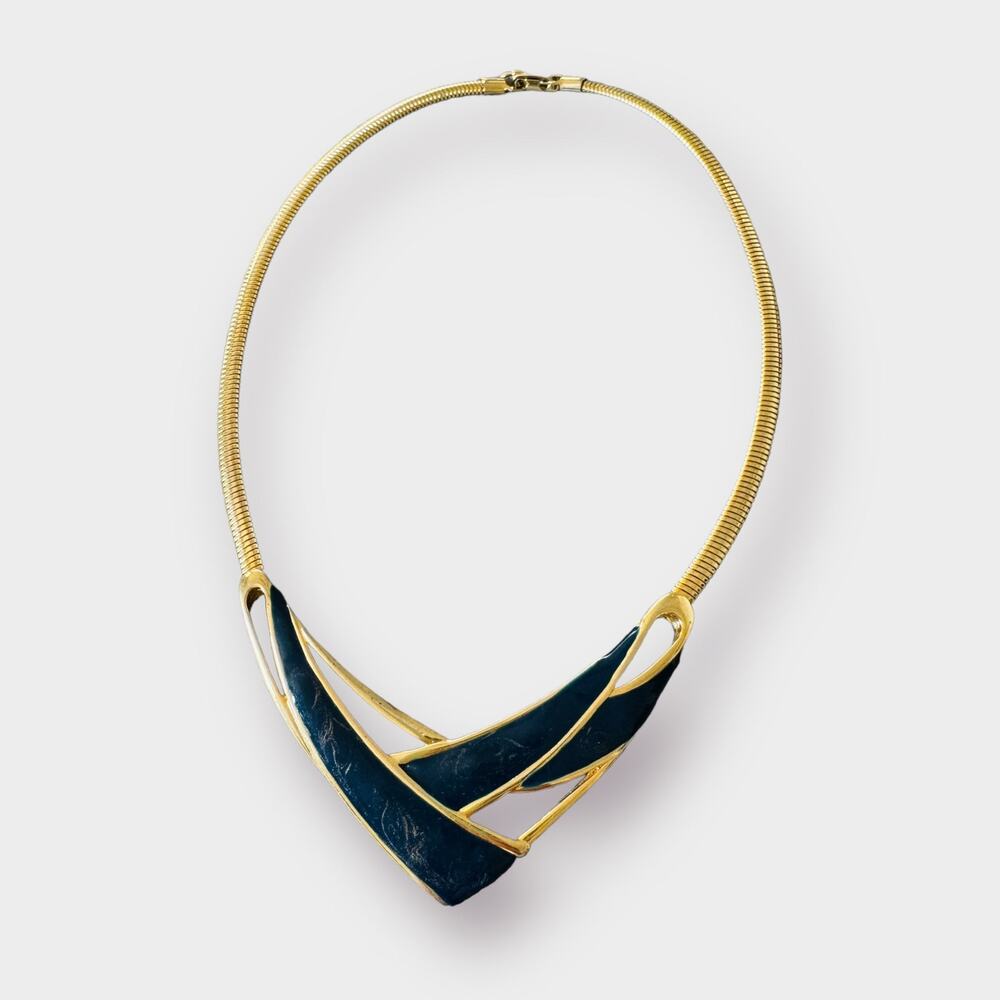 80s gold tone‎ V-neck Collar Necklace